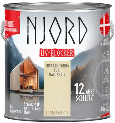 Njord UV Blocker Holzschutz UV Beständig 2,5 L Farblos Naturholz | Schutz bis zu 12 Jahre Holzimprägnierung Verhindert Rissbildung und Abblättern