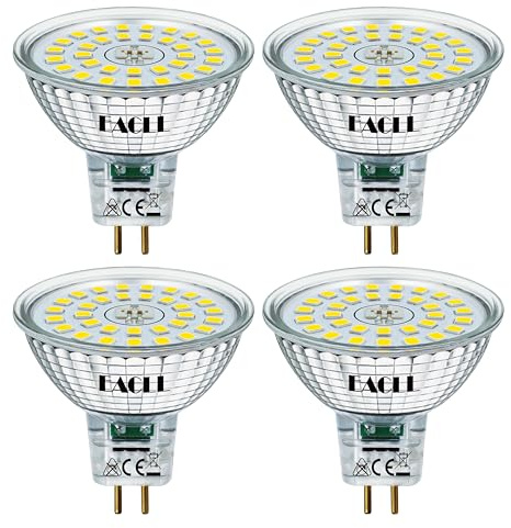 EACLL GU5.3 MR16 LED Birnen 6.5W Ersetzt 60W Halogen Leuchtmittel, Kaltweiss 6400K 700lm, Flimmerfrei AC/DC 12V Strahler, Nicht Dimmbar Reflektor Lampen mit 120° Abstrahlwinkel Spot, 4er-Pack