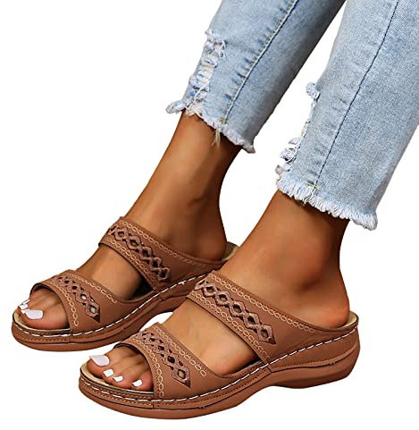 Sandales Orthopédiques Femme - Piscine Confortable Sandales Pieds Sensible Été Claquettes Antidérapant Mules et Sabots Compensées Pied Large Chaussure
