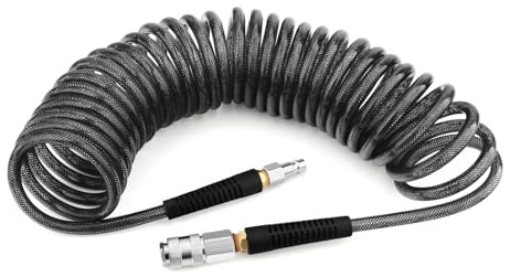 GASHER 1/4 x 7.5m Tubo aria in poliuretano con diametro esterno di 6 mm con limitatore di curvatura, attacco rapido e spina da 1/4 Europa, per compressore d'aria, nero