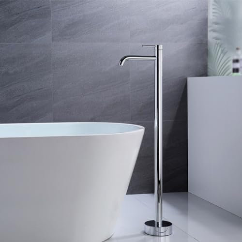 Robinet de Baignoire Mitigeur de Douche sur Pied Robinets de Salle de Bain Autoportants Poignée Unique Eau Chaude Et Froide Laiton Montage Au Sol Chrome