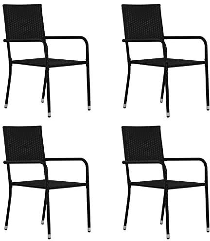 QJBSAVVA Gartenstühle 4er Set stapelbar Schwarz Polyrattan 51x60x87 cm Stahlrahmen campingstuhl bis 110 kg für Garten Terrasse Balkon