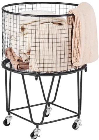 VEVOR Laundry Basket with Wheels, Metal Storage Cart Deep Set Rolling Mesh Laundry Hamper, 60 LBS Large Load Capacity, 17 x 17 x 24, Black
