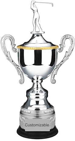 Huadafun Golf Trophy – Backswing Smack Lob Championship Award Cup, Metal Custom Trophy for Golfers, Clubhouse Display, Course Decor, Gift for Fans & Friends