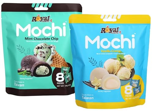 Royal Family Mochi 2er-Set: Mint Chocolate Chip & Vanilla Creme (2x120 g) Reiskuchen mit cremiger Füllung – zart, süß & köstlich. Ideal als Dessert oder Snack