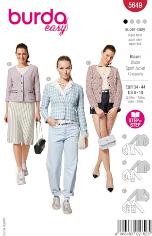 burda easy Papierschnittmuster Damen Kurzjacke #5649 Gr. 34-44 Nählevel: super easy