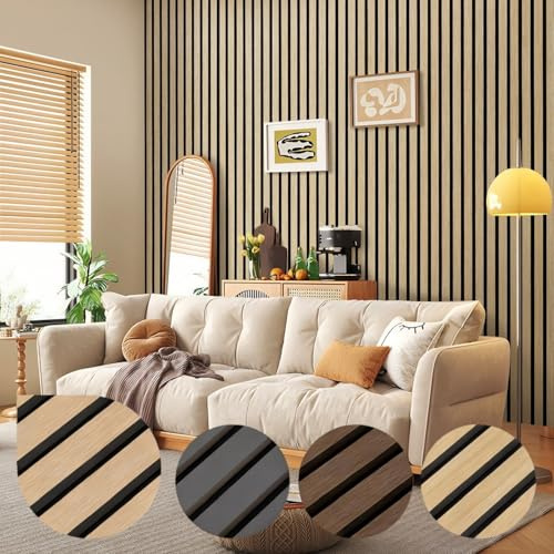Jayseuw Akustikpaneele 4 Stück 120x60cm Premium Wandpaneele Holz und Filz,Schallschutz Holzpaneele Eiche optik Wandverkleidung für Studio und Zuhause – Großflächige Abdeckung(2.88m²)