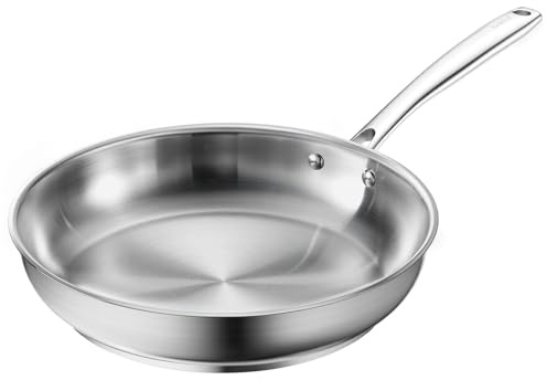 Redchef Large Stainless Steel Frying Pan, Heavy Duty Uncoated Skillet for Searing Steak, Induction Ready Cookware with Even-Heat Base, Oven Safe, 28cm/11inch