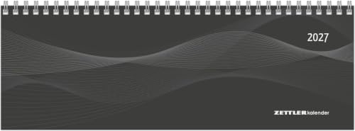 Tisch-Querkalender Profi schwarz 2027: Wochenkalender 30x11 cm mit 1 Woche auf 2 Seiten, Notizblatt, Zeiteinteilung 8-21 Uhr, Monatsregister & Ringbindung für Büro & Homeoffice