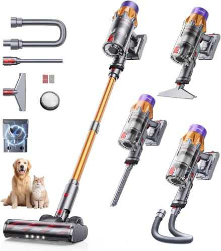 SunSare Akku Staubsauger Kabellos 650W/55000Pa/70Min, Akkustaubsauger mit 1M Schlauch, Wandladehalterung, Aromafunktion, Selbststehend, für Hartböden Teppiche Tierhaare