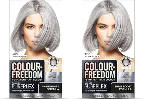 Colour Freedom Metallic Silver Blonde Permanent Hair Dye with PurePlex. Ultra Glossy Conditioning Hair Colour. 100% grey coverage. By Knight & Wilson. (Pack of 2)