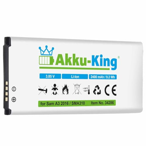 Akku kompatibel mit Samsung EB-BA310ABE - Li-Ion 2400mAh - für Samsung Galaxy A3 2016, Galaxy A3 2016 Duos LTE, Galaxy A3 2016 LTE, SM-A310