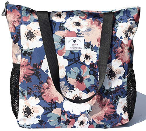 ESVAN Original Floral wasserdichte Tragetasche Große Schultertasche mit Mehreren Taschen für Fitnessstudio, Wandern, Picknick, Reisen, Strand, tägliche Taschen
