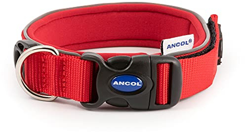 Ancol Extreme Ultra Padded Weatherproof Dog Collar - Red Heavy Duty Reflective Training Collar for Dogs and Puppies - Adjustable Comfort Fit for Neck Size 26-36cm - Size 2