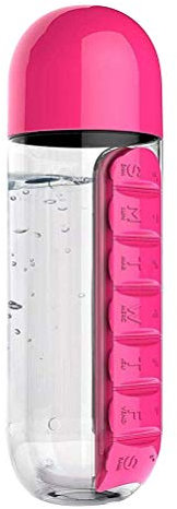 Macabolo 2 in 1 Portable Water Bottle with Pill Box Organizer 7 Days Planner Box Travel Medication Cases Containers (600ml)