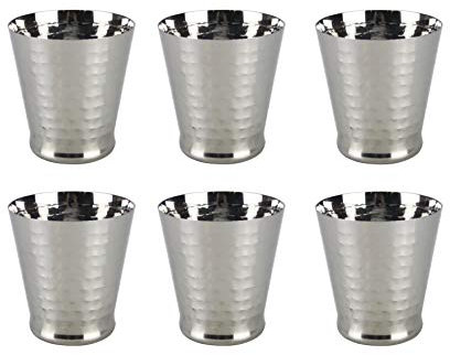 Stainless Steel Hammered Glasses Tumblers 300ml Set of 6 Shatterproof Metal Drinking Cups Unbreakable Stackable Water Juice Cocktail Lassi Glasses Tumblers for Kids Adults Camping Outdoor