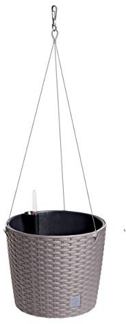 Erhard-Trading Hängeblumentopf Benidorm Blumenampel Blumentopf Kunststoff Rattan-Optik (Mocca)
