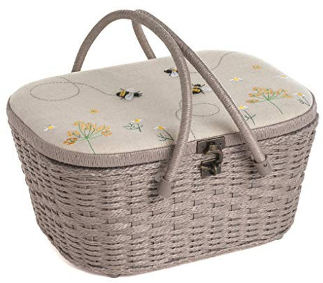 Hobby Gift Nähkästchen Weidenkorb Doppelgriff, Leinen Biene