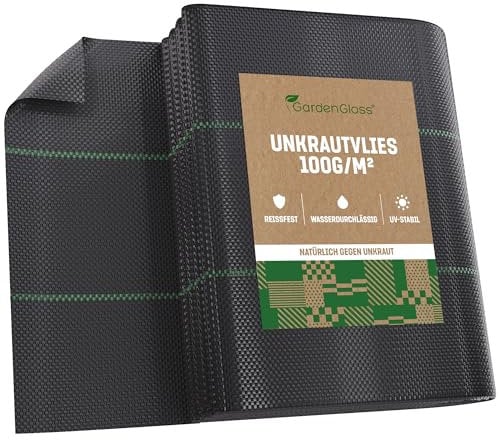 GardenGloss 20m² Anti-Unkrautgewebe 100g/m² – Wasserdurchlässig und Reissfest – Unkrautvlies Gartenvlies mit hoher UV-Stabilisierung – Bändchengewebe Unkrautfolie (10m x 2m, gefaltet)