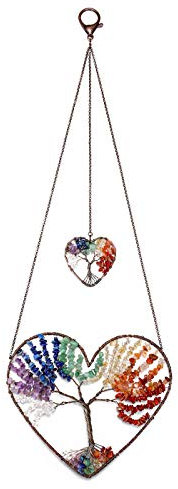 CrystalTears Lebensbaum Dekoration Bronze Handgefertigt Wire Wrap herzförmige Baum des Lebens Wandbehang Ornament Deko Wohnzimmer Fensterdekoration/ 7 Chakra