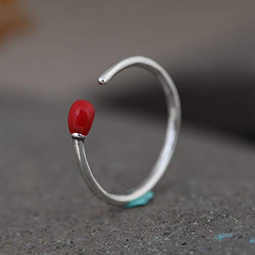 Einstellbare Ring Frauen,S925 Sterling Silber Retro Kreativität Rote Streichholz Mode Einfachheit Einstellbar Open Knuckle Schwanzring Finger Joint Zehenring Schmuck Für Frauen Mädchen Geschenk H