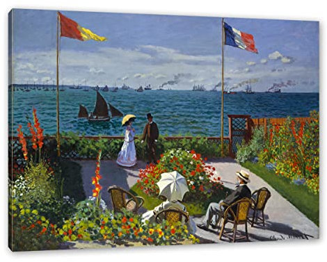 Pixxprint Claude Monet - Garten in Sainte-Adresse als, (), Weiß, Größe: 120x80cm, Leinwandbild, fertig gespannt, Wandbild, Dekoration, Kunstdruck, kein Poster
