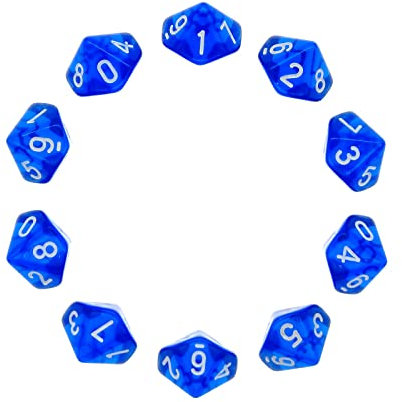 Würfel,10 pcs d10 Polyedrische Würfel Dice Set Vieleck Würfel für Dungeon und Dragons Pathfinder DND RPG MTG 20mm Transparent Blau