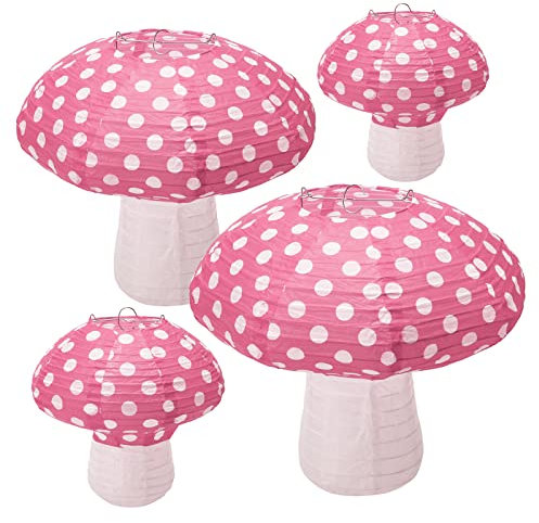 Pilzförmige Papierlaternen – große Pilzförmige Papierlaternen für Kinderzimmer, Garten, Weihnachtsfeier, Dekoration, 20,3 cm, 30,5 cm, Rosa, 4 Stück