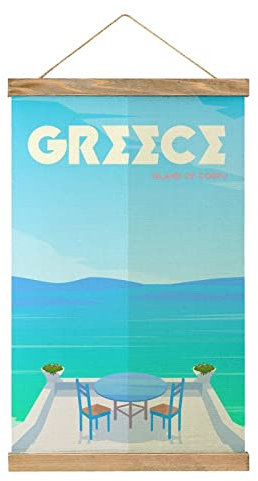 Griechenland Island Of Corfu Scroll Poster Stoff Bild Kunst Holz DIY Rahmen Hängender Druck Aufhänger für Raumdekoration Öl Leinwand Kit Geschenk