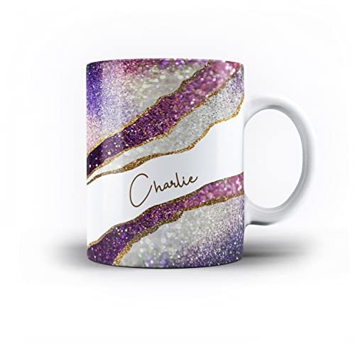 iCaseDesigner Personalised Marble Agate Swirl with Name on 11oz Ceramic Mug. 16. Purple Shimmer Marble