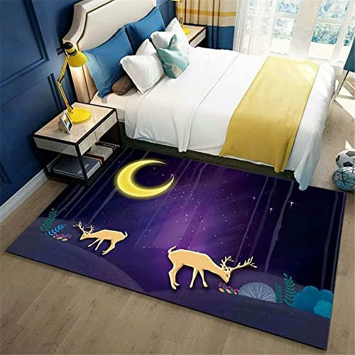 Xiaosua Balkon Outdoor Teppich Lila Teppich Dekoration Lila Cartoon Hirsch Muster Teppich Salon Langlebig Mädchen Teppich Kinderzimmer 50X80Cm Schallschutz Teppich 1Ft 7.7''X2Ft 7.5''