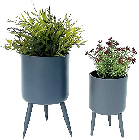 DanDiBo Blumentopf mit Füßen Pflanztopf Blumenkübel mit Beinen Metall Grau 2er Set 96260 Modern Pflanzenständer