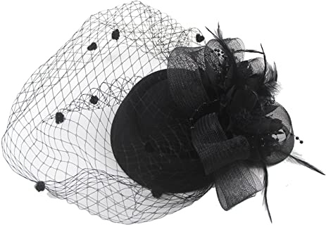 COSFAN Donne Fascinators Cappello, Velo Piuma Capelli Clip, Vintage Flower Mesh Fascia per Matrimonio Cocktail Tea Party Sera Partito