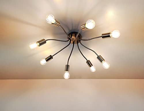 Trango 8-flg 1013S-8W Deckenleuchte inkl. 8x 8 Watt E27 3000K warmweiß LED-Leuchtmittel Edelstahl-Optik *SPY* vintage Kronleuchter, Küchenleuchte, Deckenlampe, Arme schwenkbar