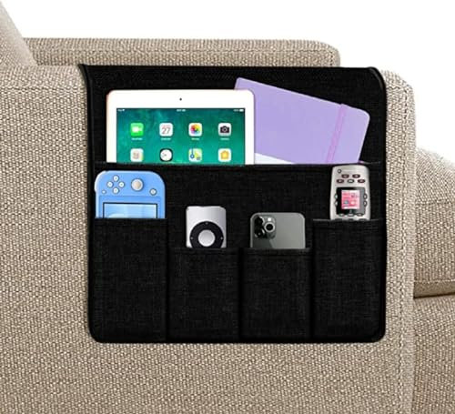 FAEFTY Sofa Armlehnen Organizer Bett Tasche Rutschfeste mit 5 Taschen für Handy, Zeitschriften, Bücher, iPad