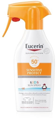 Eucerin Sensitive Protect Kids Trigger Spray SPF 50+ 250 ml, Sonnencreme 50+ Kinder mit UV-Filter, Sonnenschutz 50+ Kinder wasserfest, Sonnencreme 50+ Spray für empfindliche Haut