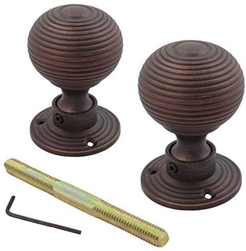 AB Hardware Aged Bronze 48mm Beehive Rim Mortice Door Knobs Pair Set Reeded Internal New