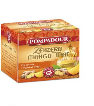 Pompadour Tè | Infuso allo Zenzero Aromatizzato | Tisana Mango & Thai | Digestiva - 10 Bustine (22.5 Gr)