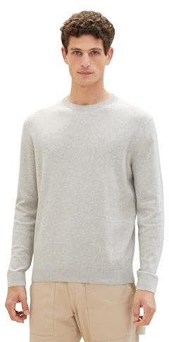 TOM TAILOR Herren Basic Crewneck Pullover aus Baumwolle, 32782 - Alfalfa Melange, XL