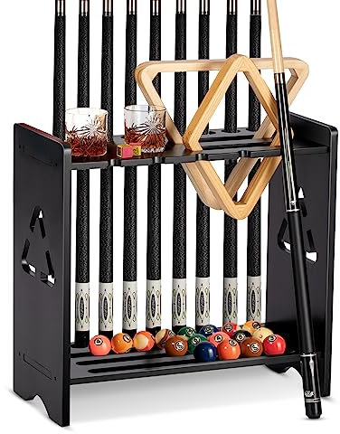 EXTCCT Pool Cue Stick Holder - Floor Stand Billiards Rack Oak Solid Wooden Holds 9 Cues and Pool Table Accessories Organizer