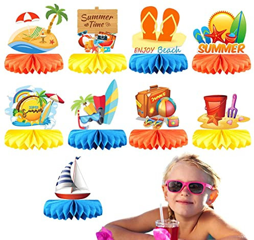 Qihuyi Waben-Tischdekoration - Pool-Waben-Tischdekoration | Hawaii-Strandparty-Zubehör, Wiederverwendbare Sommer-Strandparty-Dekoration für den Geburtstagstisch