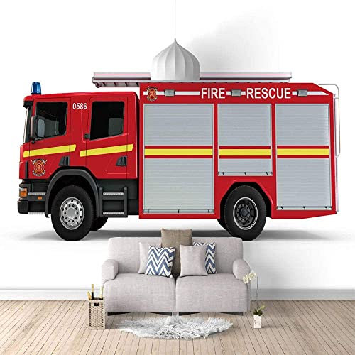 3D Selbstklebende Leinwandtapete Großes Wandbild Fototapete Rotes Feuerwehrauto Poster-Tapete, Dekoratives Wandbild, Heimdekoration Für Teenager-Schlafsaal, Jungen-Mädch 200 (Breite) x 150 (Höhe) cm