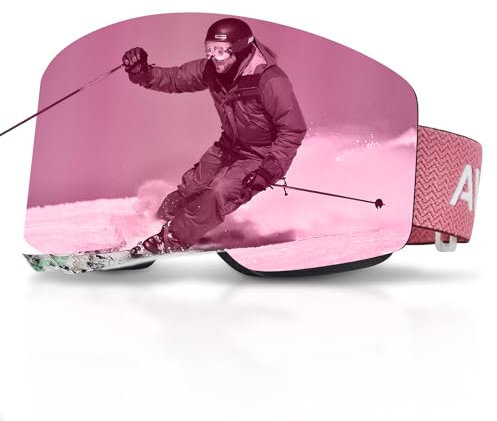 CARFIA Skibrille Damen Ski Brille für Brillenträger Rosa 100% UV400-Schutz Snowboard Brille OTG Anti-Nebel Ski Goggles