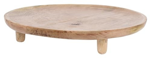 Deko-Tablett - Braun - Ø 37 cm - Holz - mit Füßen