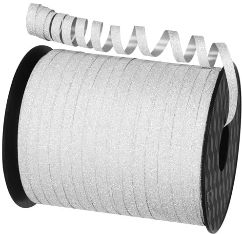 457 m langes silberfarbenes Ringelband für Geschenkverpackungen, 5 mm Ballonschnur, glänzendes, gekräuseltes Ballonband, Party-Geschenkbänder zum Basteln, Floristen, Blumen, Hochzeit, Geburtstag,