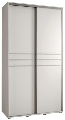 MEBLE KRYSPOL Davos 10 140 Schrank mit Zwei Schiebetüren für Schlafzimmer - Moderner Aufbewahrungsschrank mit Kleiderstange und Regalen - 235,2x140x45 cm - Weiß Weiß Silber