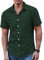 COOFANDY Mens Short Sleeve Shirt Summer Plaid Checked Button Down Casual Cotton Shirt Green Black XL