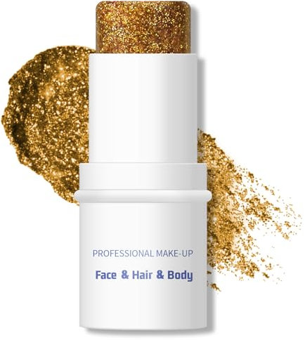 KYDA Body Glitter Stick, Chunky Glitter Gel for Face Body Hair, Sparkling Holographic Mermaid Sequins Paint, Waterproof Multiuse Makeup Glitter Gel, Golden