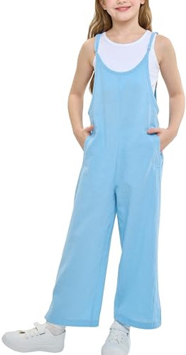 Rolanko Tuta Senza Maniche da Ragazza, Tuta con Bretelle Regolabili e Tasche per Bambini, Blu, 10-11 anni, 150