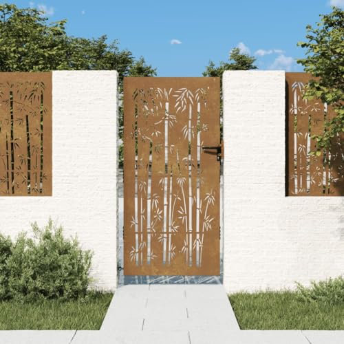Swpsd Garden gate 85x175 cm Corten steel bamboo design Model153236